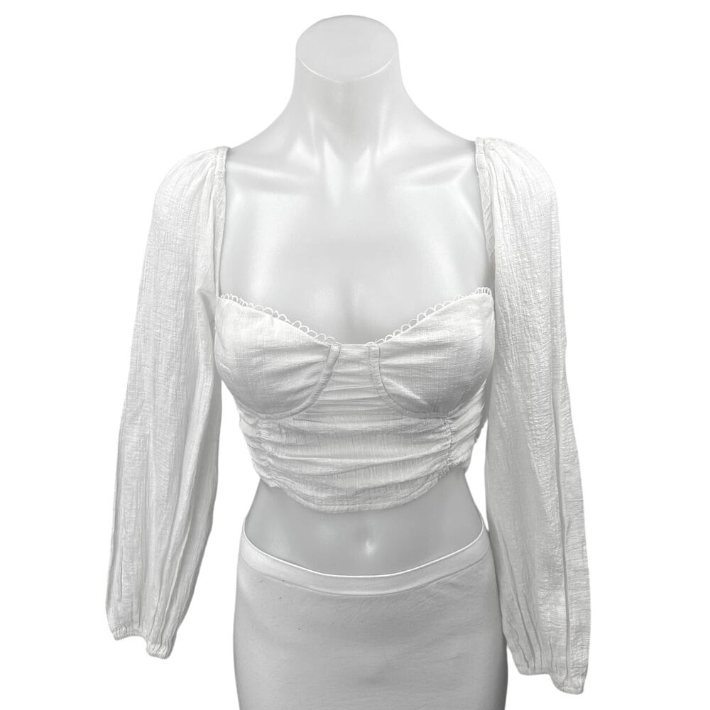 NEW Princess Polly Ashton White Long Sleeve Corset Bustier Blouse Crop Top Sz 2